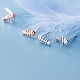 Sterling Silver Fish Bone Stud Earrings for Women - Solid Silver Ear Studs