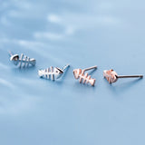 Sterling Silver Fish Bone Stud Earrings for Women - Solid Silver Ear Studs