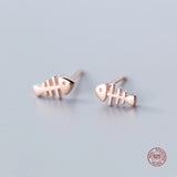 Sterling Silver Fish Bone Stud Earrings for Women - Solid Silver Ear Studs