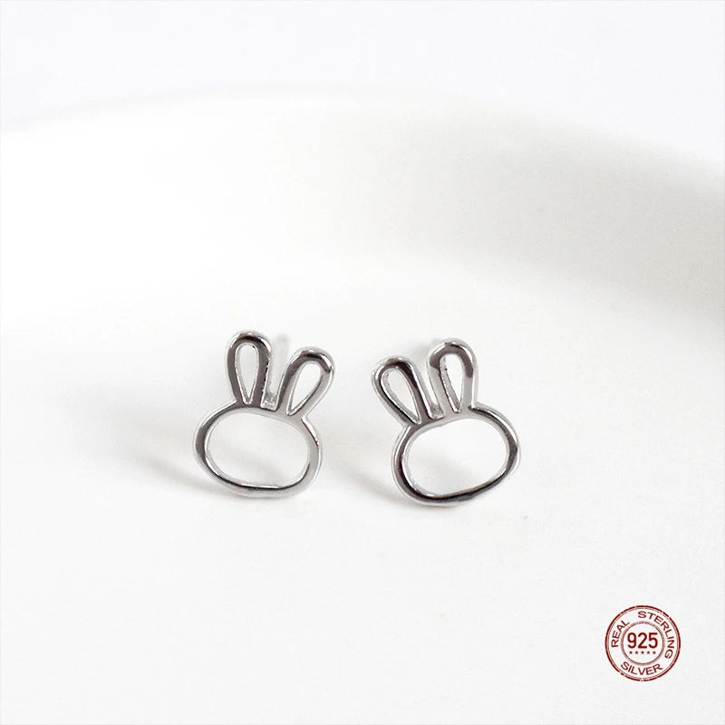 925 Sterling Silver Rabbit Earrings Small Ear Studs for Girls Women