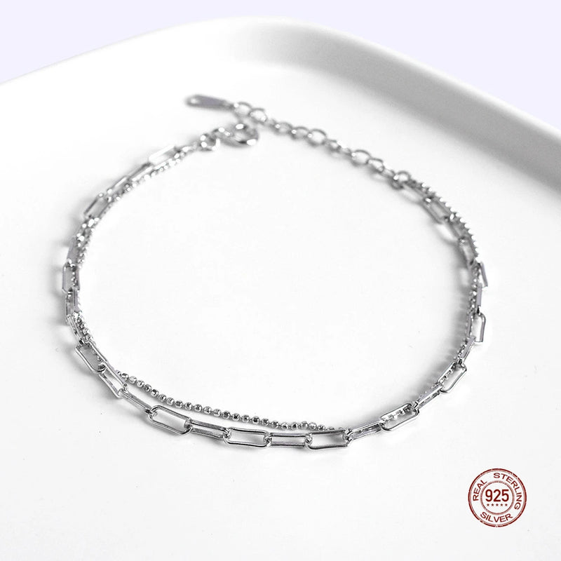 925 Sterling Silver Double Square Chain Bracelet For Women