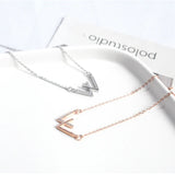 925 Sterling Silver Double V Necklace Crystal Inlay Letter W Rose Necklace