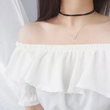 925 Sterling Silver Double V Necklace Crystal Inlay Letter W Rose Necklace