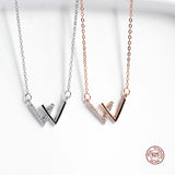 925 Sterling Silver Double V Necklace Crystal Inlay Letter W Rose Necklace