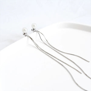 925 Silver Chain Tassel Ear Studs with Natural Pearl Earrings