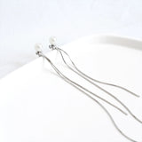 925 Silver Chain Tassel Ear Studs with Natural Pearl Earrings