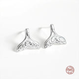 925 Silver Mermaid Tail Earrings Whale Tail Ear Studs