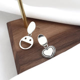 925 Silver Smiley Heart Asymmetry Stud Earrings for Women