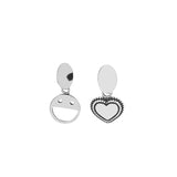 925 Silver Smiley Heart Asymmetry Stud Earrings for Women