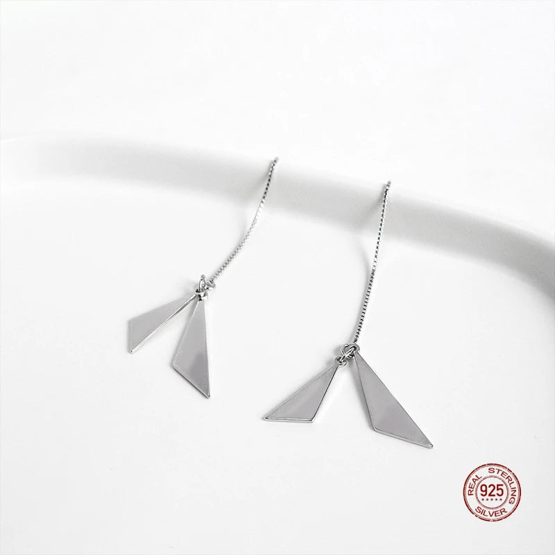 925 Silver Triangle Tassel Earrings for Women