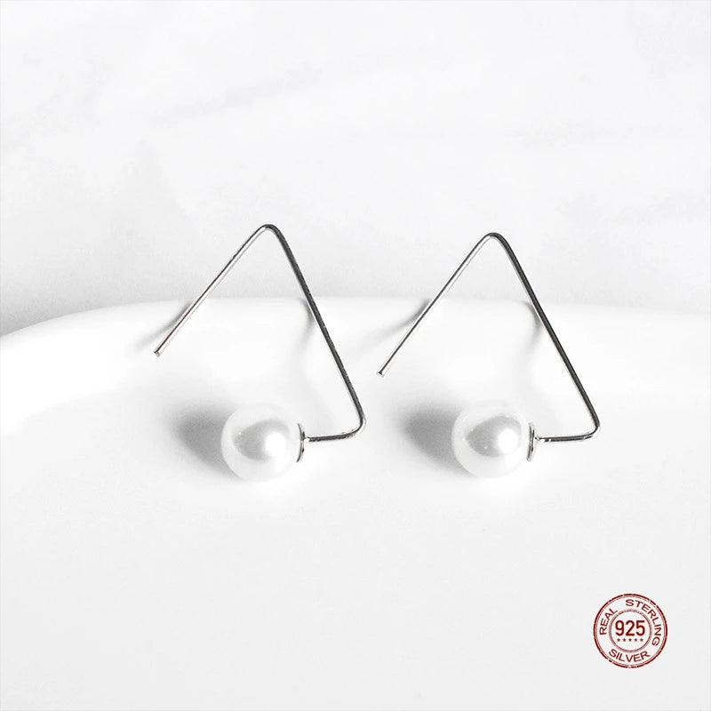 925 Silver Triangle Pearl Earrings for Women