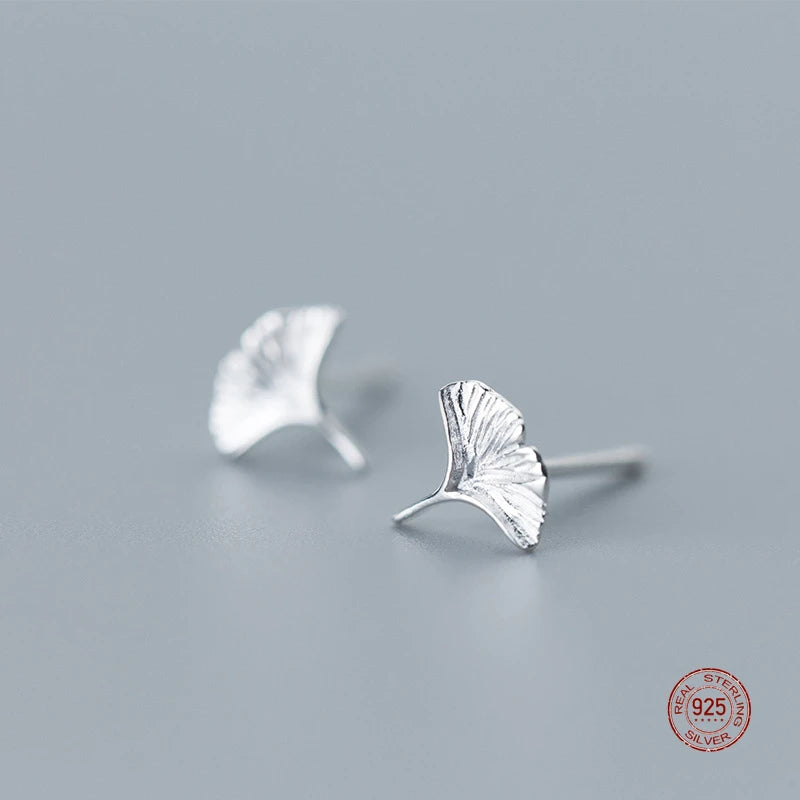 925 Silver Ginkgo Leaf Stud Earrings Women's Party Jewelry Accessories