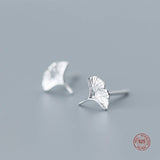 925 Silver Ginkgo Leaf Stud Earrings Women's Party Jewelry Accessories