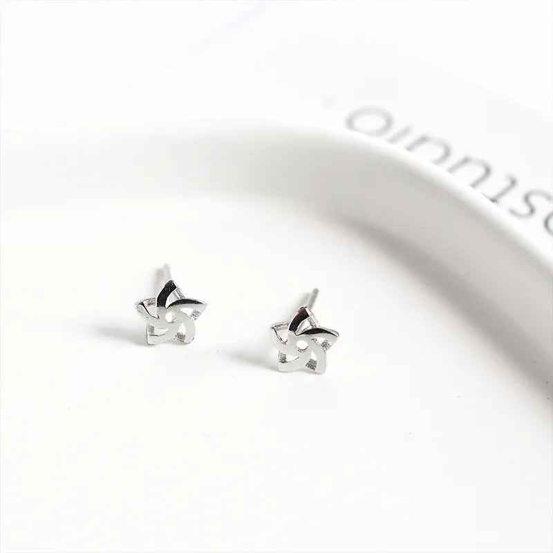 925 Sterling Silver Windmill Earrings for Women, Star Ear Studs Jewelry