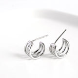 925 Sterling Silver Round Earrings Three-layer Ear Studs Jewelry