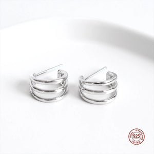 925 Sterling Silver Round Earrings Three-layer Ear Studs Jewelry