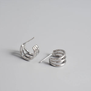 925 Sterling Silver Round Earrings Three-layer Ear Studs Jewelry