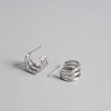925 Sterling Silver Round Earrings Three-layer Ear Studs Jewelry