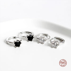 Real 925 Silver Hoop Earrings Geometry Crystal Jewelry