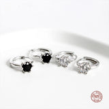 Real 925 Silver Hoop Earrings Geometry Crystal Jewelry
