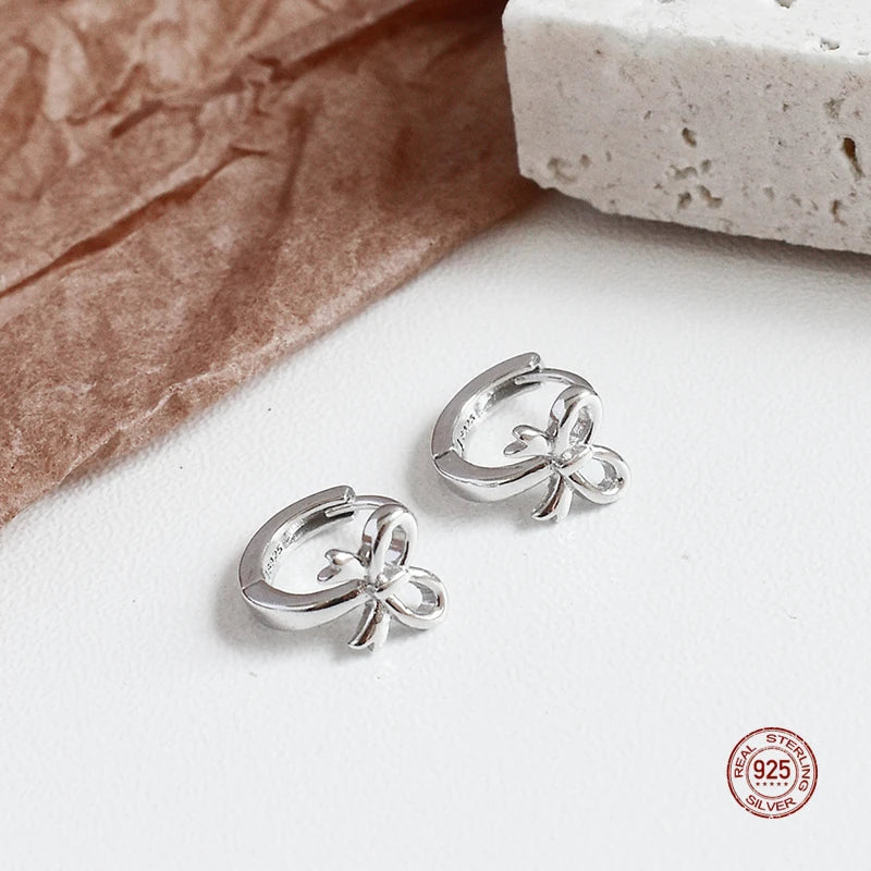 925 Silver Bowknot Hoop Earrings Women Jewelry Ornaments