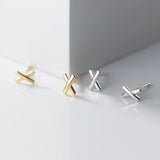 925 Silver Cross Letter X Stud Earrings Minimalist Style for Women