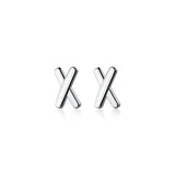 925 Silver Cross Letter X Stud Earrings Minimalist Style for Women