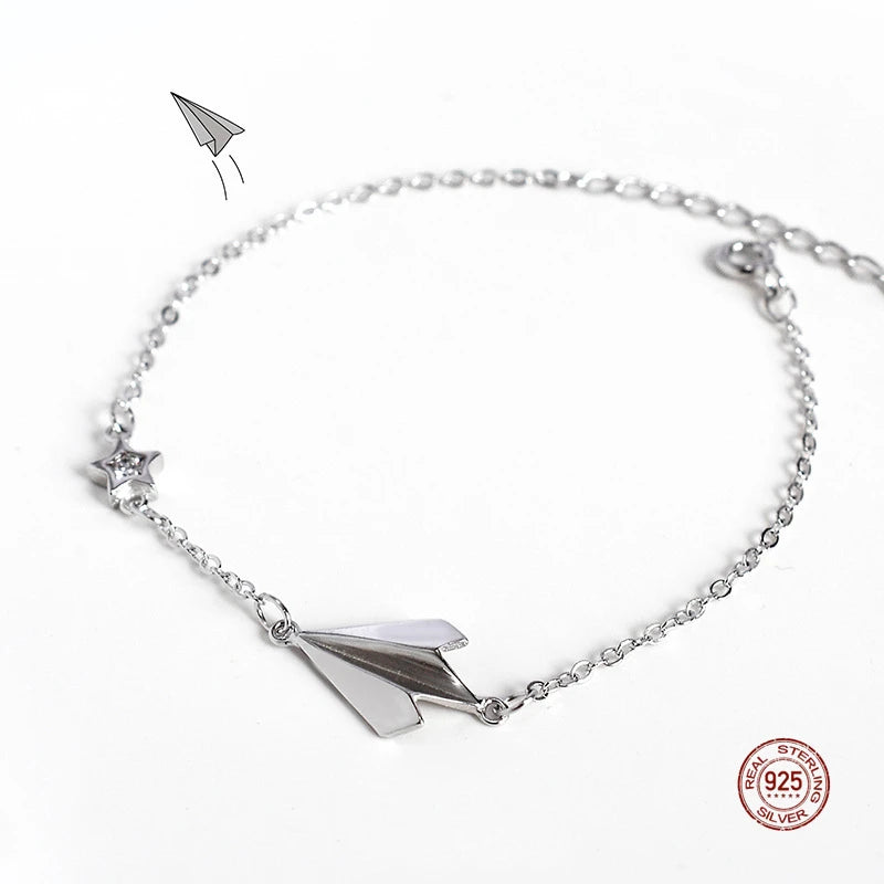 925 Silver Paper Plane & Stars Bracelet