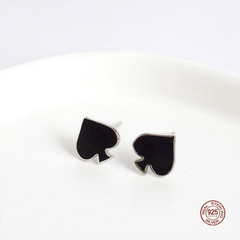 925 Silver Poker Earring Women Resin Ear Studs