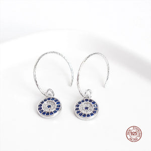 925 Silver Evil Eye Hook Earrings Crystal Studs Girl Jewelry