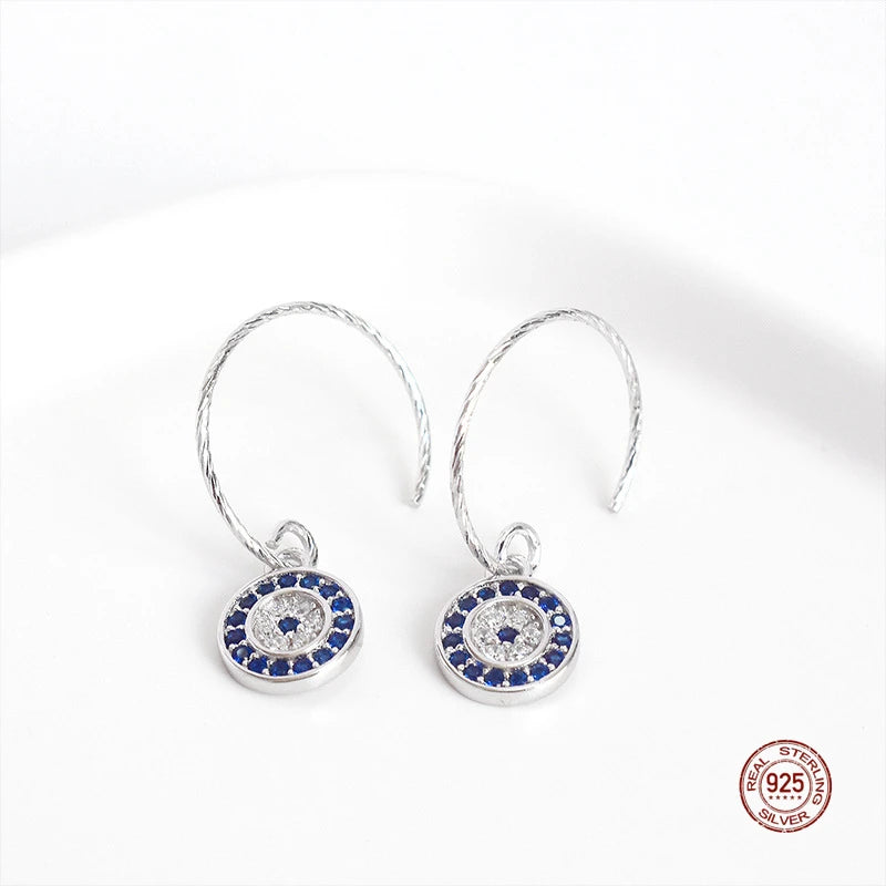 925 Silver Evil Eye Hook Earrings Crystal Studs Girl Jewelry
