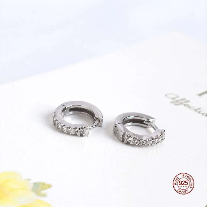 925 Silver Row Earrings Women Hoop Ear Buckle Fine Jewelry Ornaments