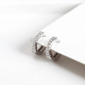 925 Silver Row Earrings Women Hoop Ear Buckle Fine Jewelry Ornaments