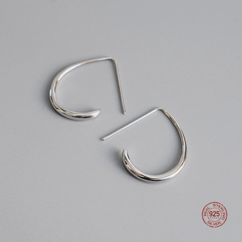 925 Silver Semicircle Curved Earrings Retro Ear Studs