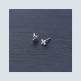 925 Silver Glossy Cross Stud Earrings for Women Girls
