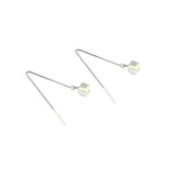 925 Silver Cube Crystal Earrings Tassel Ear Studs Long Dangle