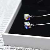 925 Silver Cube Crystal Earrings Tassel Ear Studs Long Dangle