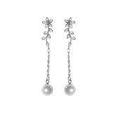 925 Silver Pearl Tassels Earrings Woman Jewelry Party Ear Studs