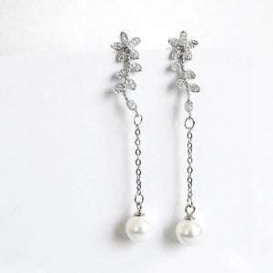 925 Silver Pearl Tassels Earrings Woman Jewelry Party Ear Studs