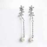 925 Silver Pearl Tassels Earrings Woman Jewelry Party Ear Studs
