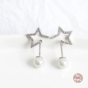 925 Silver Star & Pearl Stud Earrings Women Wedding Party Jewelry