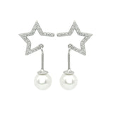 925 Silver Star & Pearl Stud Earrings Women Wedding Party Jewelry