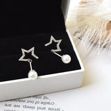 925 Silver Star & Pearl Stud Earrings Women Wedding Party Jewelry