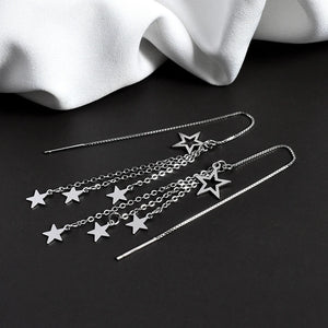 925 Sterling Silver Stars Tassels Earrings Women Dangle Earrings