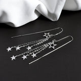 925 Sterling Silver Stars Tassels Earrings Women Dangle Earrings