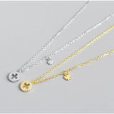 925 Silver Hollow Clover Necklace Crystal Pendant for Women