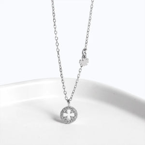 925 Silver Hollow Clover Necklace Crystal Pendant for Women