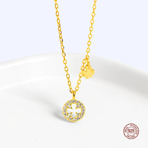 925 Silver Hollow Clover Necklace Crystal Pendant for Women
