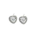 925 Silver Crystal Love Heart Stud Earrings Romantic Wedding Jewelry