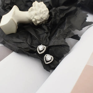 925 Silver Crystal Love Heart Stud Earrings Romantic Wedding Jewelry